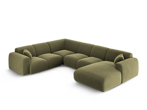 Cosmopolitan Design Panoramische hoekbank links Nolio 6-zits, flueel lichtgroen - 252x342x72cm
