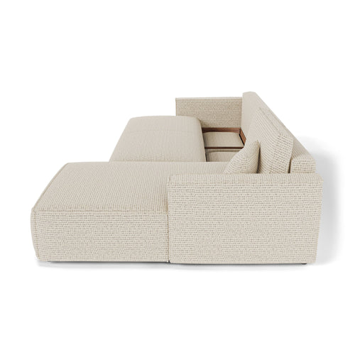 Premium Interiors - Rechthoekige hoekbank met slaapfunctie en opbergruimte  - stof met tweed-effect crème 297cm