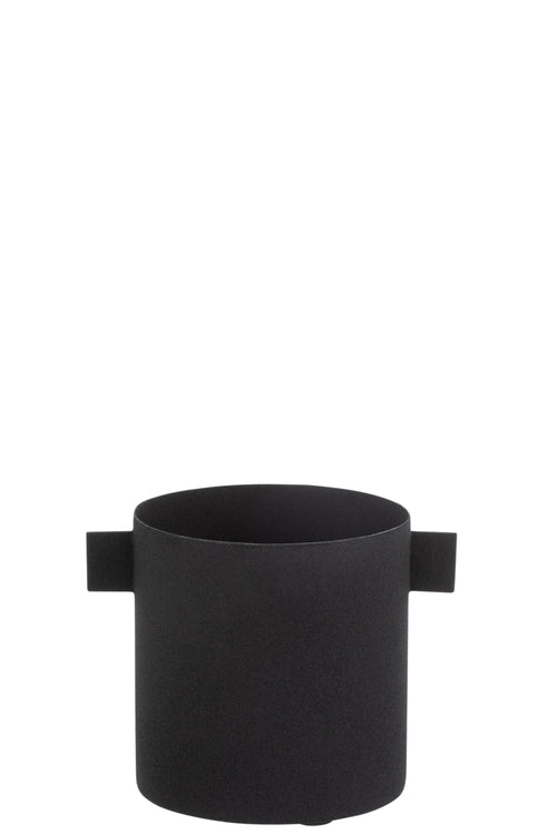 J-Line bloempot Rond - ijzer - zwart - small - 2 stuks - Ø 11 cm