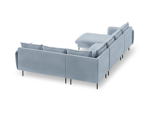 Cosmopolitan Design Panoramische hoekbank rechts Vienna 7-zits, flueel, lichtblauw - 235x330x95cm