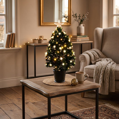 Luca Lighting Mercury Kunstboom met Fibre Optic Verlichting en Piek - Kerstboom met 65 LED en 8 Lichtfuncties - Kerstversiering voor Binnen - H60 x