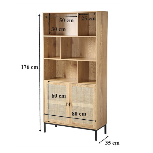 Calicosy - JAYA Boekenkast Woonkamer - Licht hout - 35x80x175 cm
