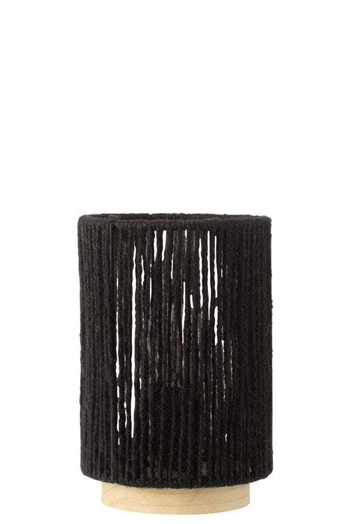 J-Line lamp Cilinder - metaal/katoen - zwart - large - LED lichtjes - vtwonen shop