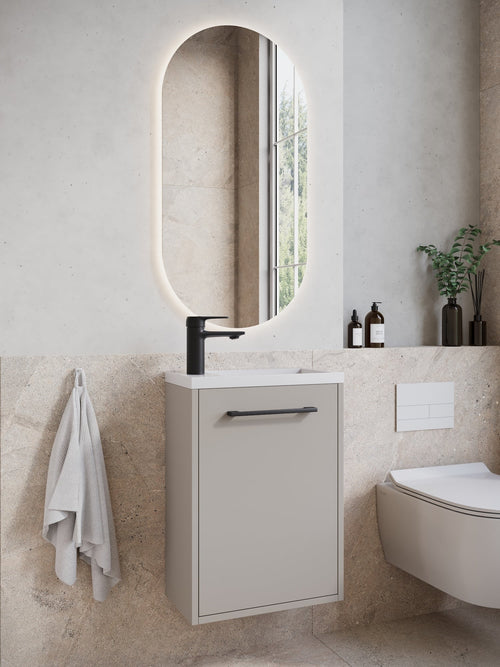 Badplaats Toiletmeubel Florence 40 x 22 cm – Beige – Fonteinmeubel met Witte Wastafel