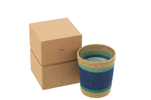 J-Line geurkaars Mand - Seaside Bliss - glas - blauw - medium - 55U