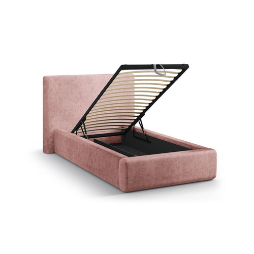 Cosmopolitan Design - Opbergbed met hoofdeinde Asti 90x200cm chenille roze - 220x130x95cm