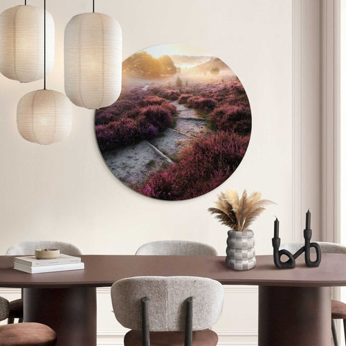 Reinders Wandelpad langs de heide glasschilderij -  paars - hobbyruimte - Ø 70cm