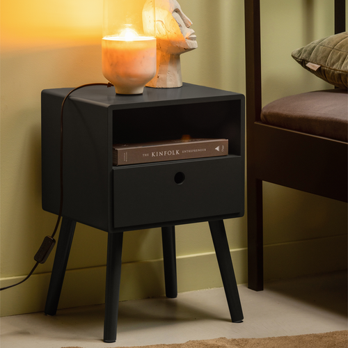 WOOOD nachtkastje Ozzy - Hout - Zwart - 53x36x30