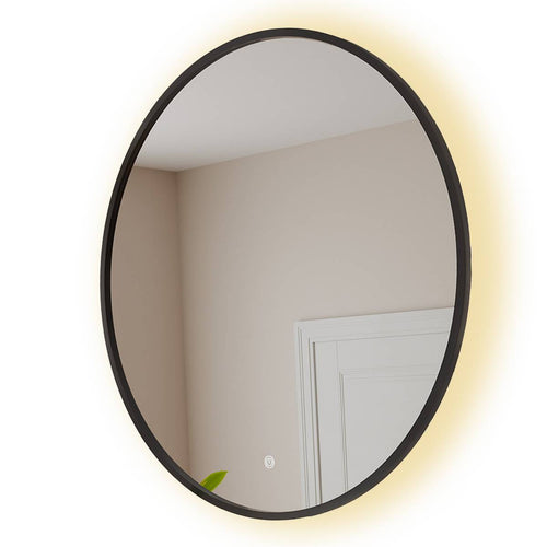 LOMAZOO badkamerspiegel Torino - met LED verlichting & spiegelverwarming - rond - zwart - 80 cm