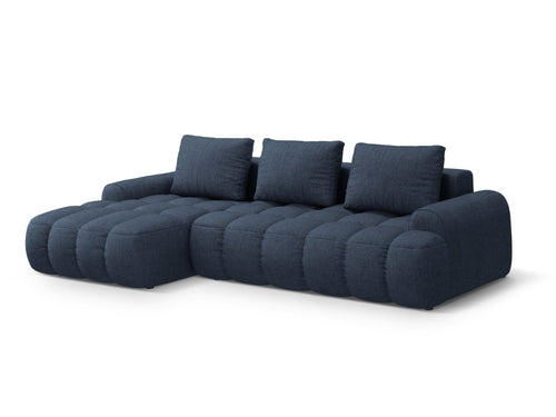 Cosmopolitan Design Uitklapbare hoekbank links met opbergdoos Linz 3-zits, structurele stof donkerblauw - 142x275x84cm