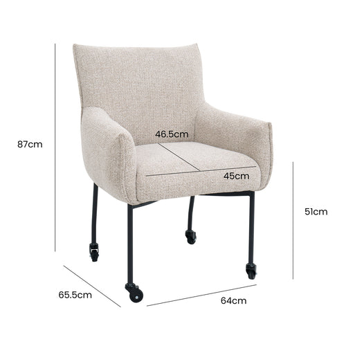 DÉJA Living Eetkamerstoel Arboga - Taupe/Beige - Incl. Wielen - Set van 2