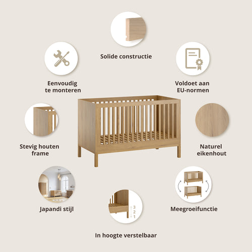 Petite Amélie Meegroeibed Japandi – 70x140 cm – Naturel - In hoogte verstelbaar – Handgemaakt in Europa - vtwonen shop