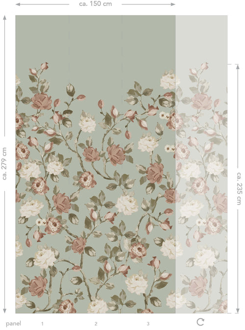 ESTAhome fotobehang vintage bloemen vergrijsd mintgroen en oudroze - 150 x 279 cm - 159213 - vtwonen shop