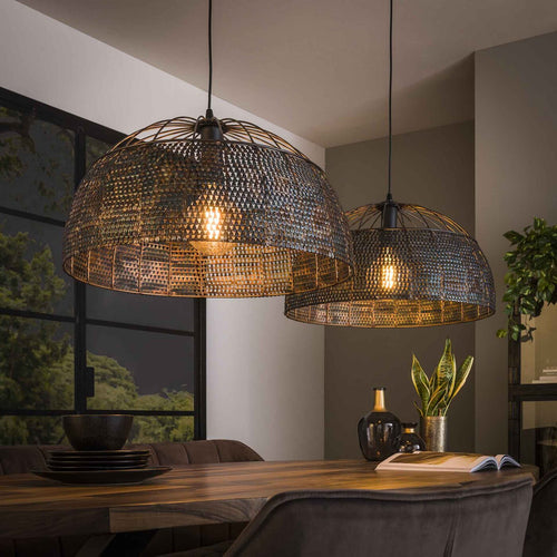Giga Meubel Hanglamp Armor - Zwart/Bruin - 2-Lichts - 140x150x60cm