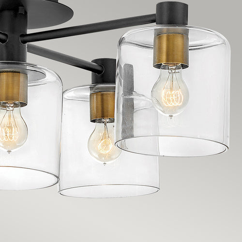 Elstead Hinkley Axel Multi Arm Semi Flush Plafondlamp Zwart met Heritage Brass