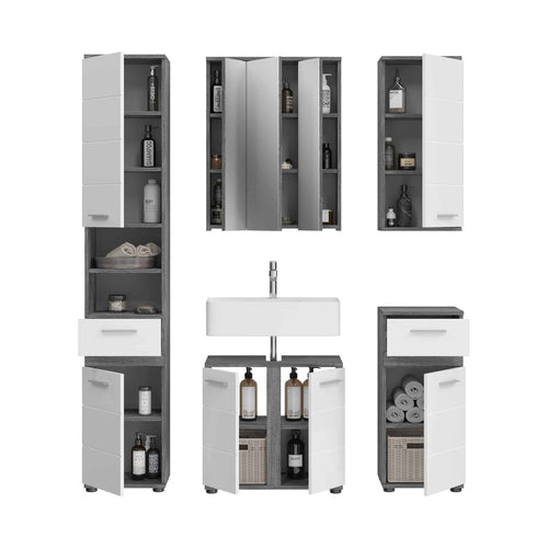 Furnilux Blake badkamercombinatie 5-delig rookzilver / wit - 164cm x 191cm x 34cm - vtwonen shop