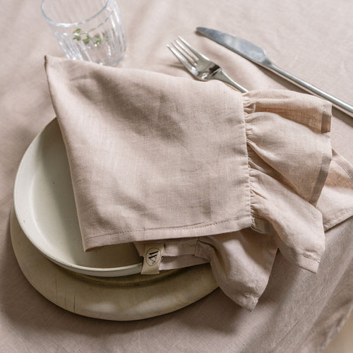 Walra - Servet Set Lovely Linen Ruffles - 4x 40x40 cm - Naturel