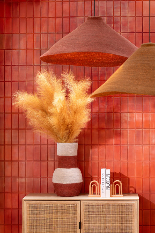 J-Line vaas Strepen - zeegras - naturel/terracotta - 52 cm hoog