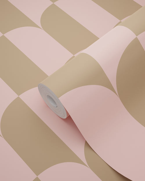 ESTAhome behang art deco bogen roze en beige bruin - 50 x 900 cm - 139984 - vtwonen shop