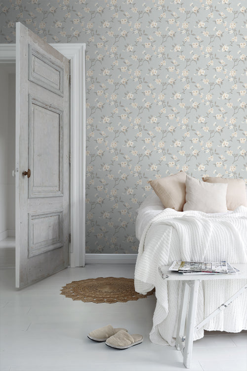 Borastapeter behang bloemen vergrijsd blauw - 53 cm x 11.2 m - 660144 - vtwonen shop