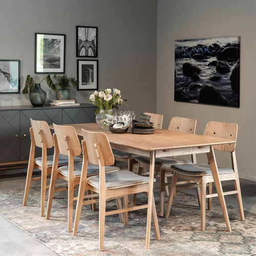 Rowico Home Nagano Eetkamerstoel Naturel - Grijs Kussen - Set Van 2