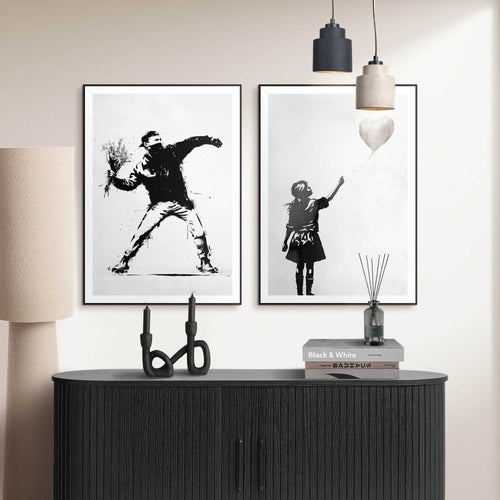 Reinders Street Art Banksy schilderijen set -  zwart - kantoor - 70x50cm