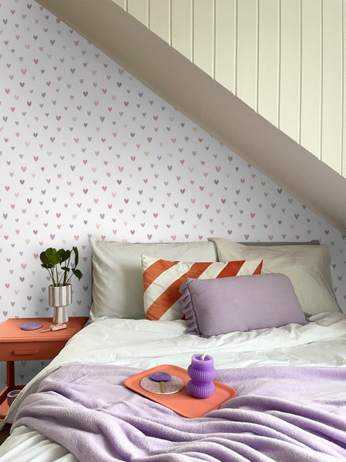 ESTAhome behang hartjes terracotta en lila paars - 53 cm x 10.05 m - 139754 - vtwonen shop