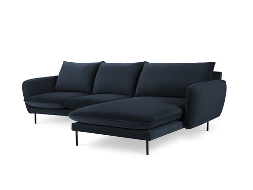 Cosmopolitan Design rechter hoekbank Vienna 5-zits, flueel, donkerblauw - 170x255x95cm