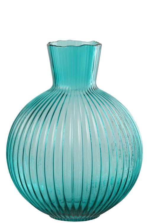 J-Line vaas Bal Geribbeld - glas - turkoois - large
