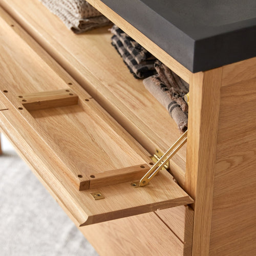 Tikamoon Massief eikenhouten en lavastenen badkamermeubel 120 cm - Naturel - vtwonen shop