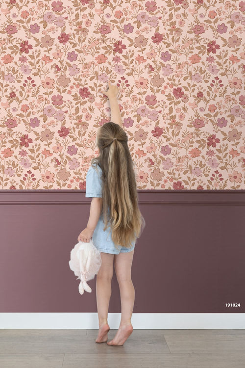 ESTAhome behang bloemetjes roze en paars - 50 x 900 cm - 132235