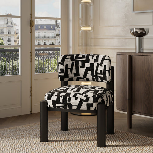 Premium Interiors - Fauteuil ELY - stof met textuur en patroon zwart 60.5cm