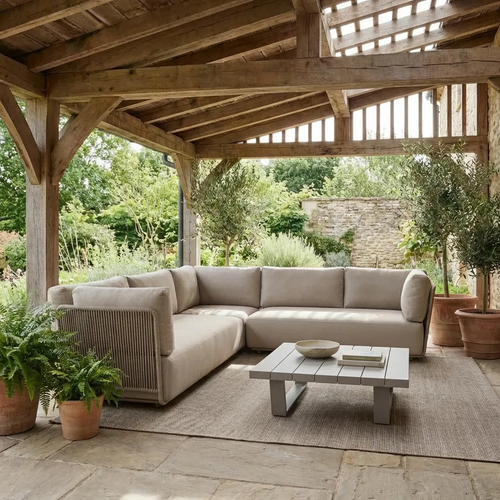 WOOOD loungeset tuin Sora - Metaal/Touw - Zand - 73x269x270