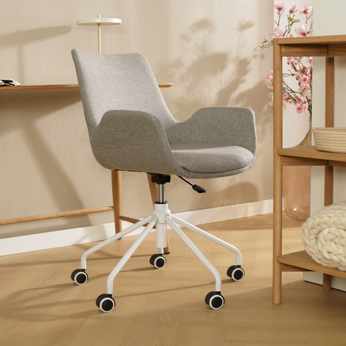 Nolon Nout-Eef Bureaustoel Warm Grijs - Armleuning - Wit Onderstel - vtwonen shop