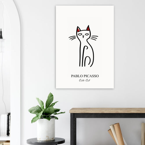 Artfulprints Poster met Lijst Pablo Picasso - Cute cat   - 30x40 cm - Zwart / Wit