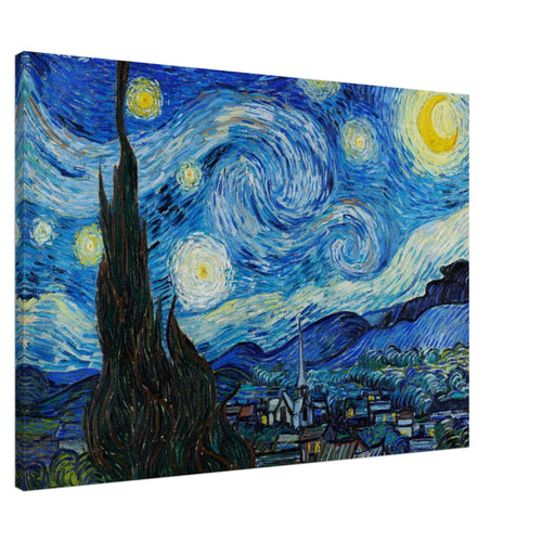 Artfulprints Canvas Vincent van Gogh - Starry night canvas - 90x60 cm - Blauw