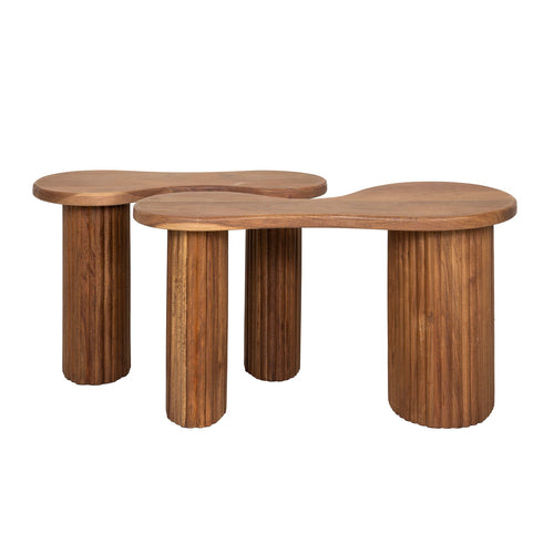Giga Meubel Salontafel Fuse - Naturel Acaciahout - Set van 2 - 80x45x42cm - vtwonen shop