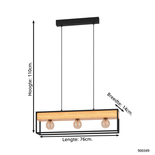 EGLO hanglamp Libertad 1 - e27 - 76 cm - zwart/bruin - vtwonen shop