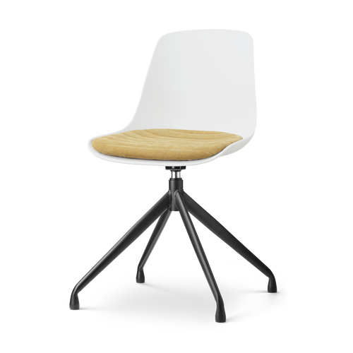 Nolon Nola-Liv draaibare eetkamerstoel wit met warm oker zitkussen - zwart onderstel