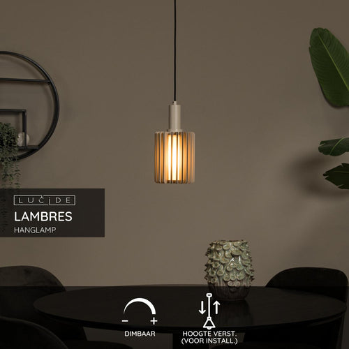 Lucide hanglamp LAMBRES - 1xE27 - Taupe - vtwonen shop