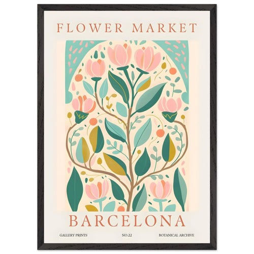 Artfulprints Poster met Lijst Flower market - Barcelona   - 50x70 cm - Meerkleurig