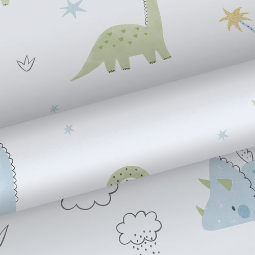 Sanders & Sanders behang dinosaurussen lichtblauw, groen en wit - 53 cm x 10.05 m - 640621