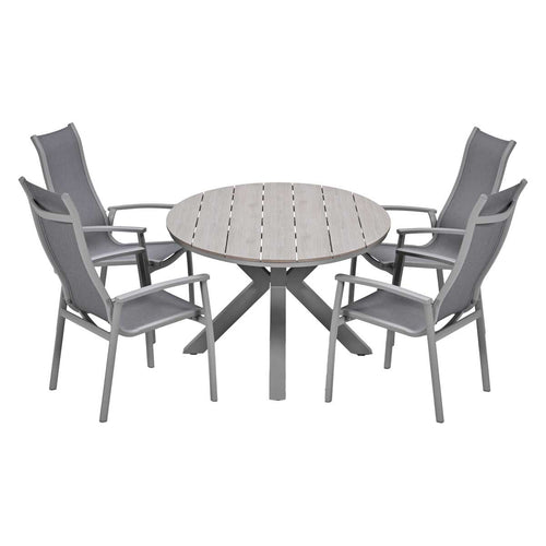 Garden Impressions Tuinset Hilly 5-delig taupe - Tulli tuintafel 180x115 cm
