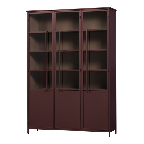 WOOOD xl 3-deurs vitrinekast Exhibit - Metaal - Bordeauxrood - 200x140x42