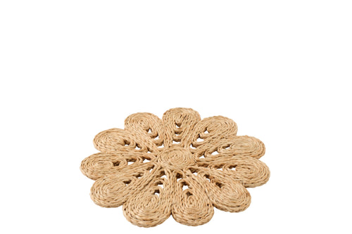 J-Line onderzetter Bloem - jute - naturel - 2 stuks
