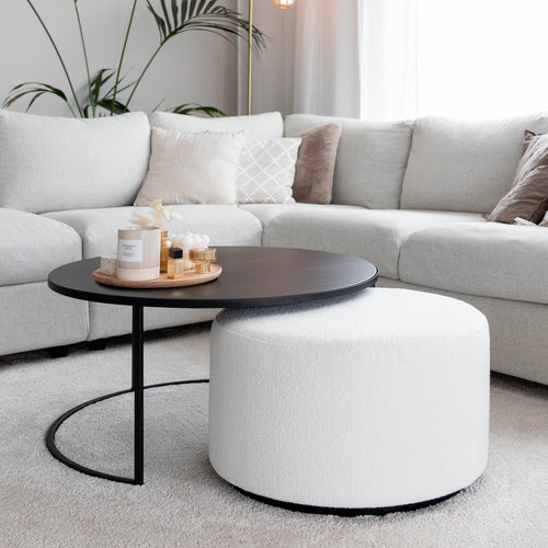Atmooz salontafel Emir zwart + Poef Ritz Alpine ivory - wit