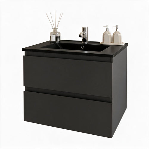 LOMAZOO badkamermeubel Marenza - zwevend - zwart keramiek - mat zwart - 60 cm