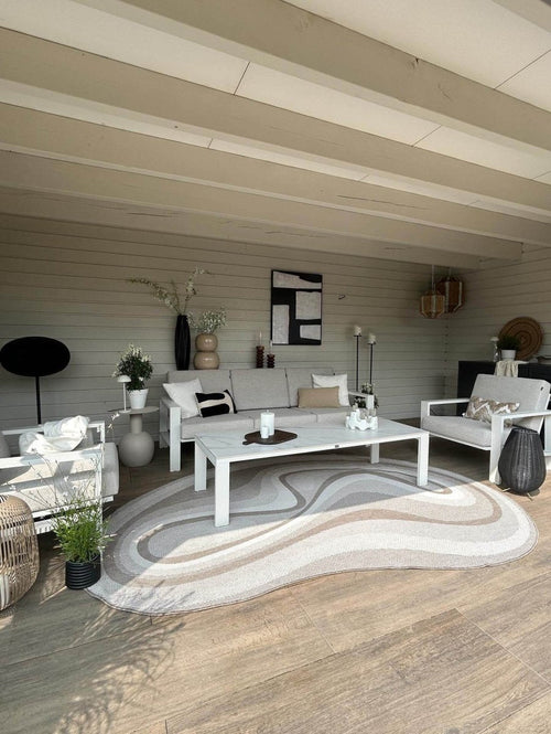 Interieur05 Organisch gevormd buitenkleed Loop Stone Linnen - 240 x 340 cm