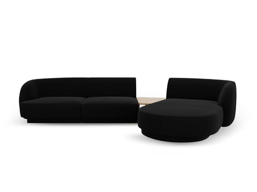 Micadoni Rechte modulaire bank Miley 3-zits, flueel, zwart - 178x303x70cm