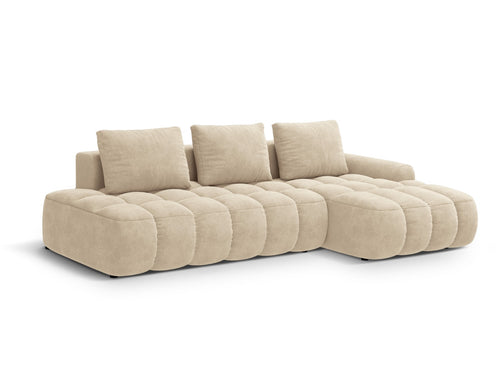 Cosmopolitan Design Converteerbare hoekbank rechts met opbergdoos Linz 3-zits, flueel lichtbeige - 142x275x84cm